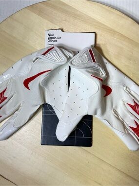 Nike Vapor Jet 8.0 Football Receiver Gloves White Red Adult Medium New NWT